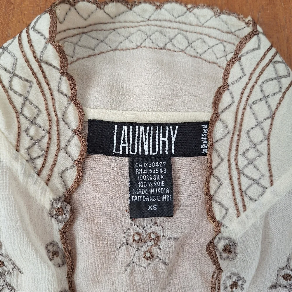 Laundry Sheer Silk Top Kimono Flare Sleeve Castlecore Victorian Renfair Folk XS - Picture 3 of 16